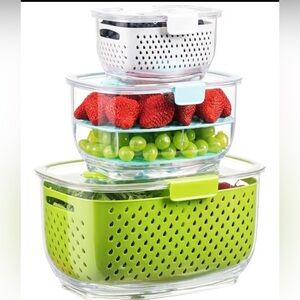 Airtight Green Multi-Compartment Food Storage Container with Draining Basket